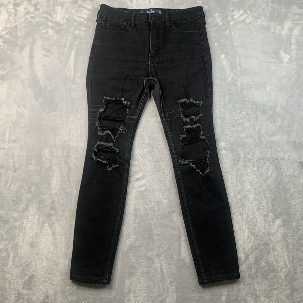 Hollister Women's Size 5S 27x26 Black Distressed Jeans High Rise Super‎ Skinny
